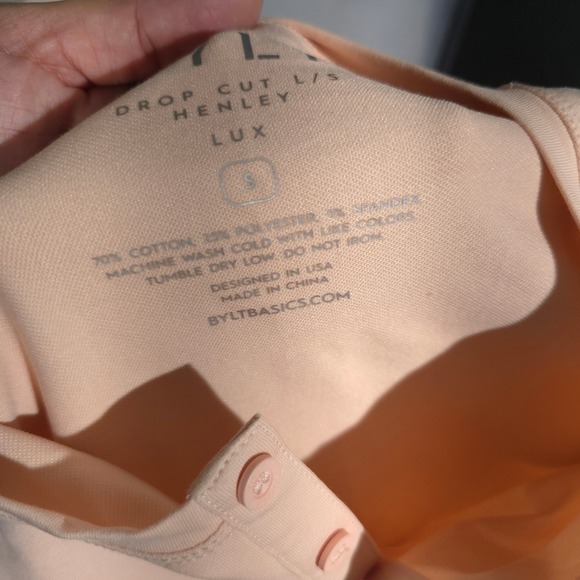 BYLT Basics Drop Cut Henley Mens Small Satin Pink Long Sleeve LUX Shirt XDCLS - Picture 7 of 9